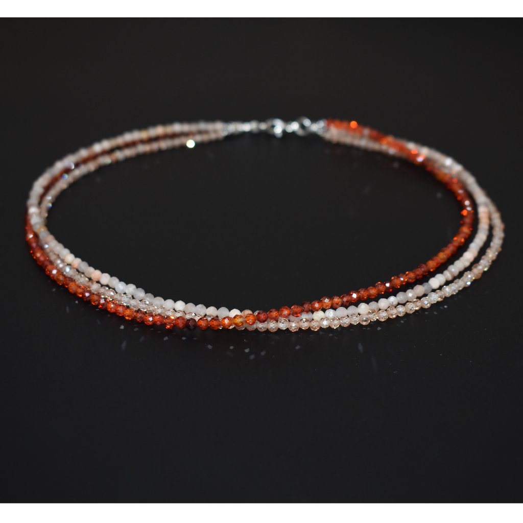 Dainty Multi Layer Carnelian Collar Choker, Peach Moonstone Necklace